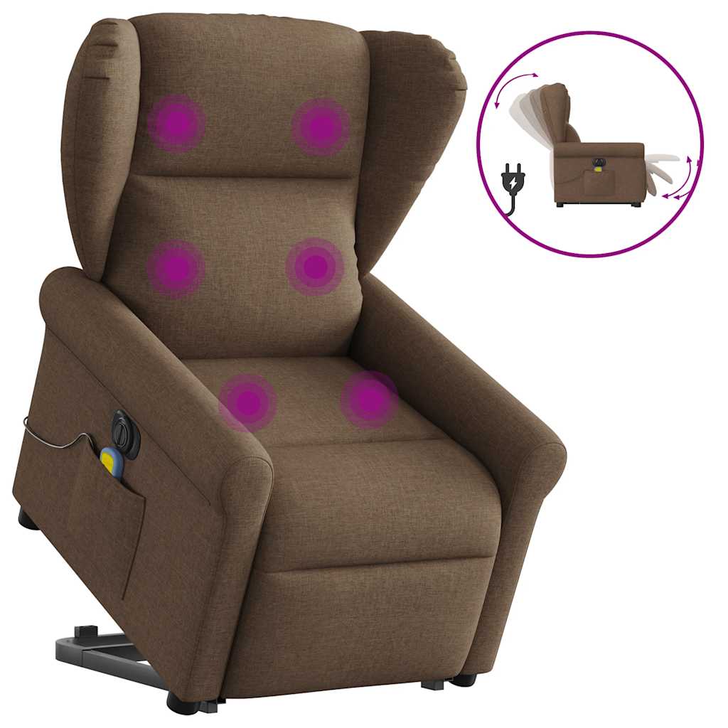 Poltrona elétrica elevatória massagens tecido castanho