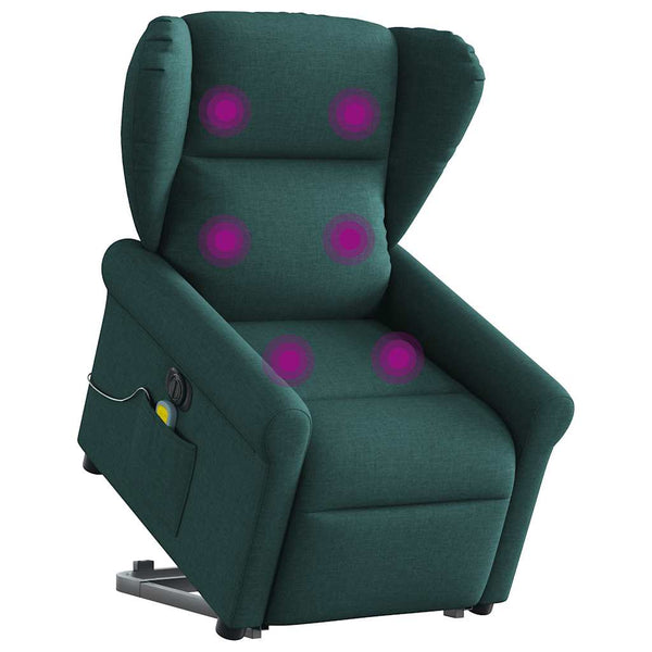 Poltrona elétrica elevatória massagens tecido verde-escuro