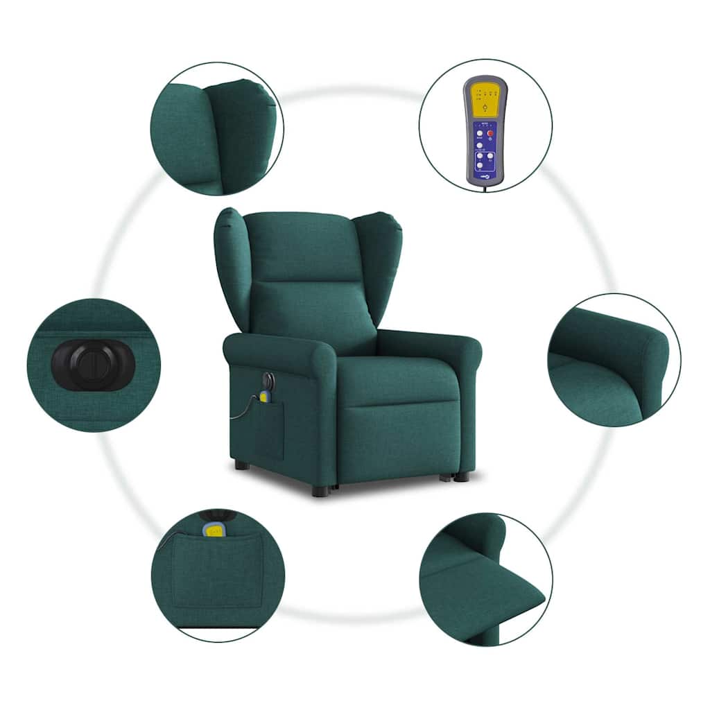 Poltrona elétrica elevatória massagens tecido verde-escuro