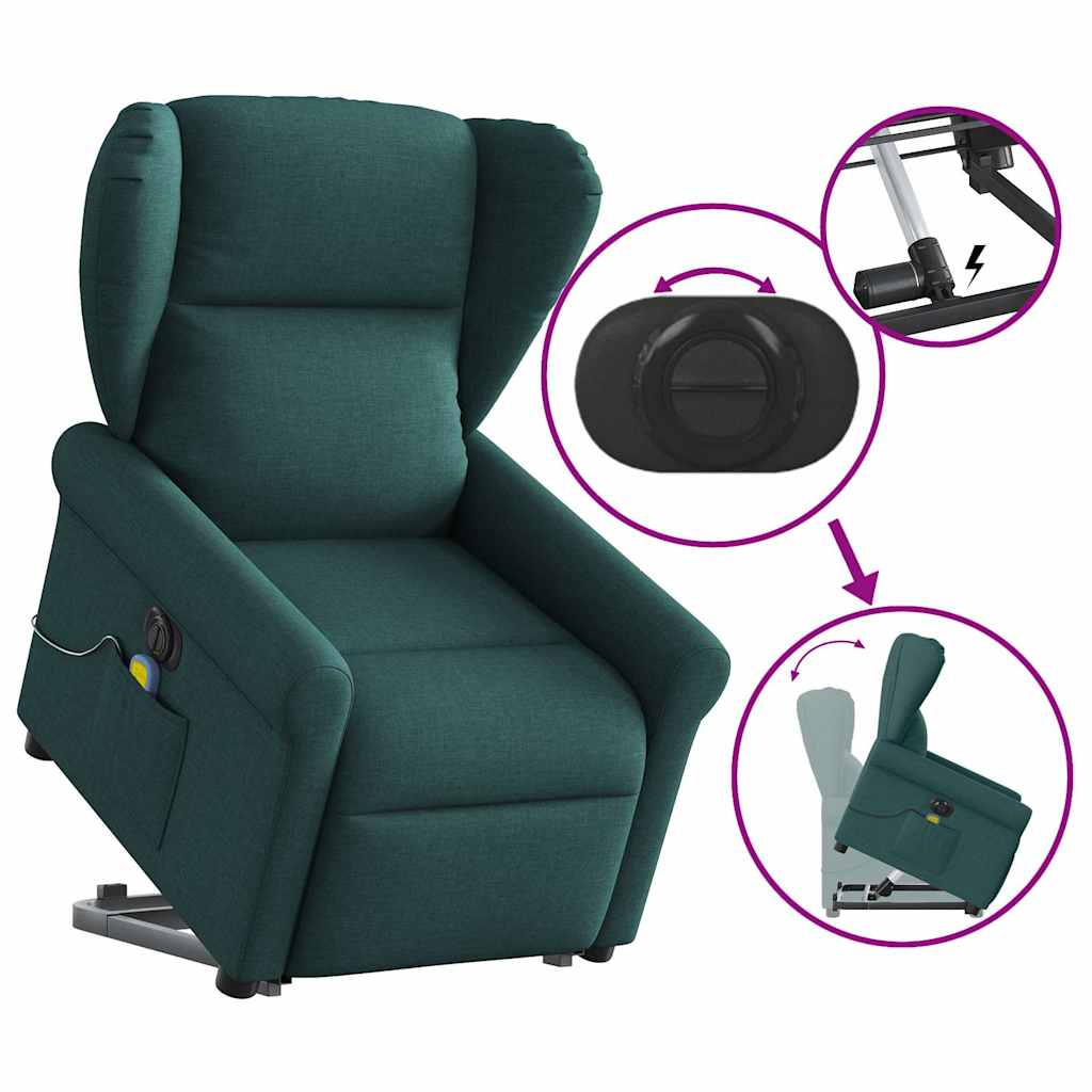 Poltrona elétrica elevatória massagens tecido verde-escuro