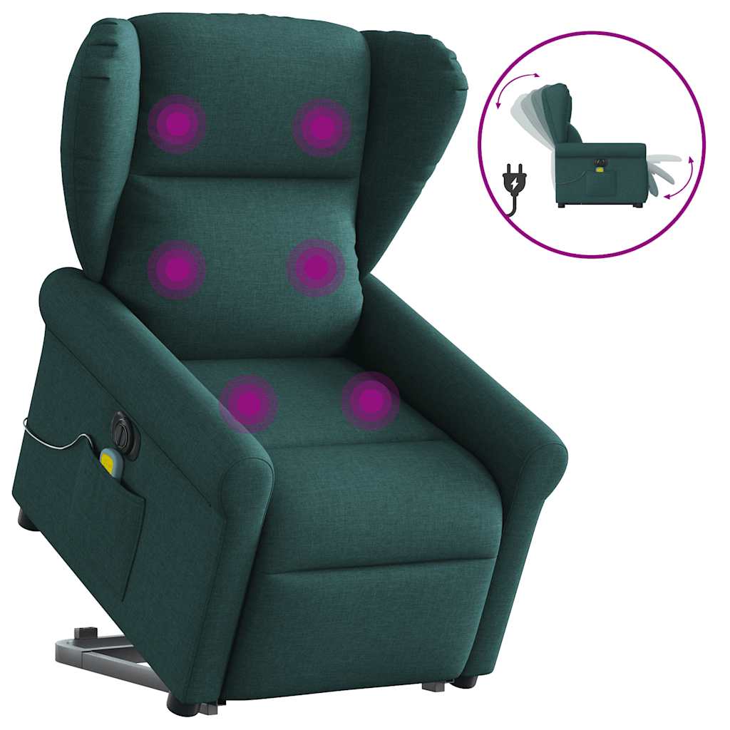 Poltrona elétrica elevatória massagens tecido verde-escuro