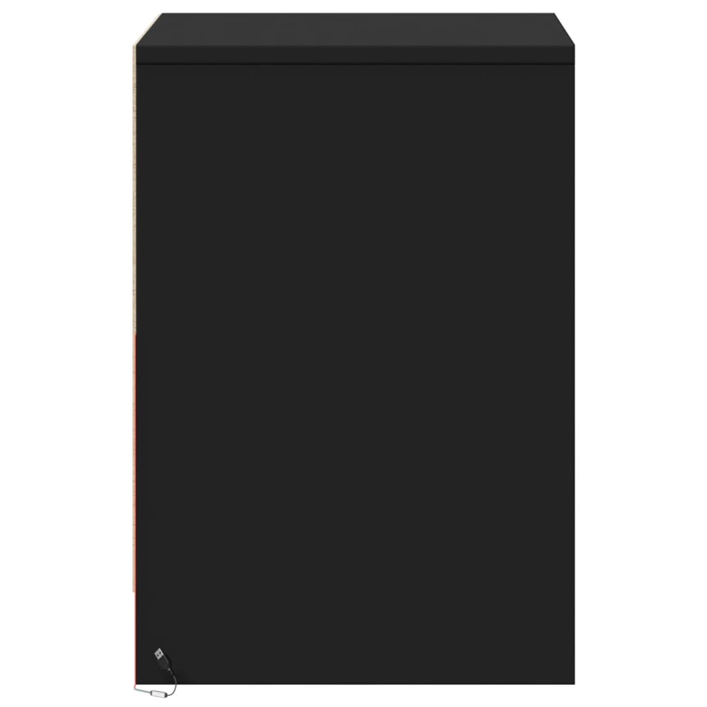 Mesas de cabeceira c/ luzes LED 2 pcs derivados madeira preto