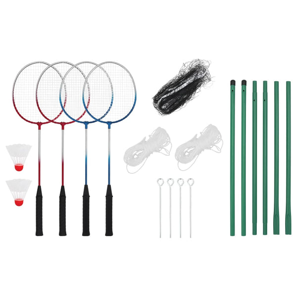 Conjunto de badminton com 4 raquetes e rede 620x151 cm