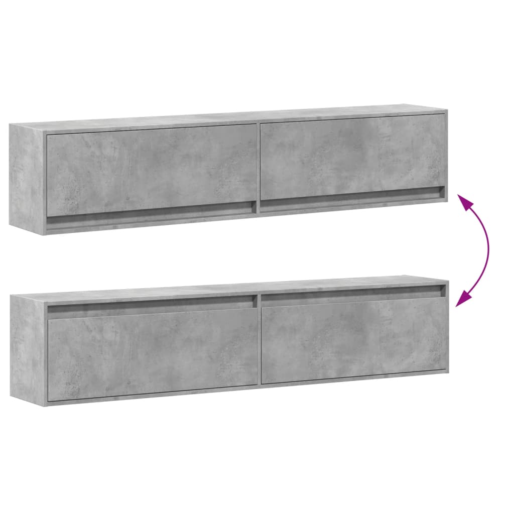 Móvel de parede p/ TV c/ luzes LED 180x31x38 cm cinza cimento