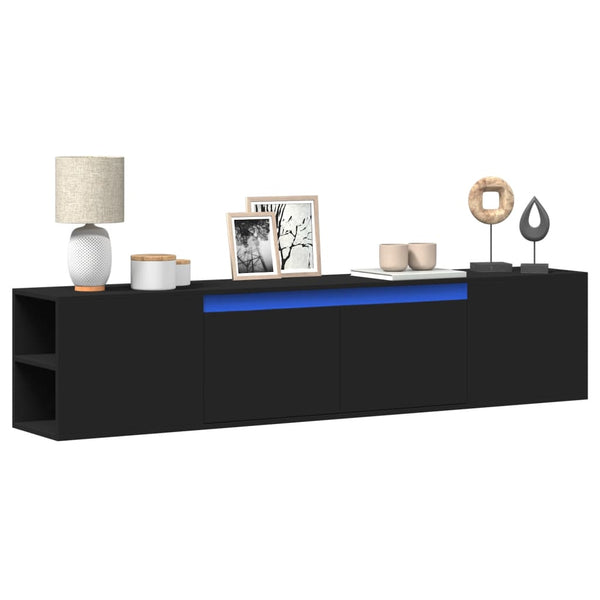 Móvel de parede para TV com luzes LED 180x31x39,5 cm preto