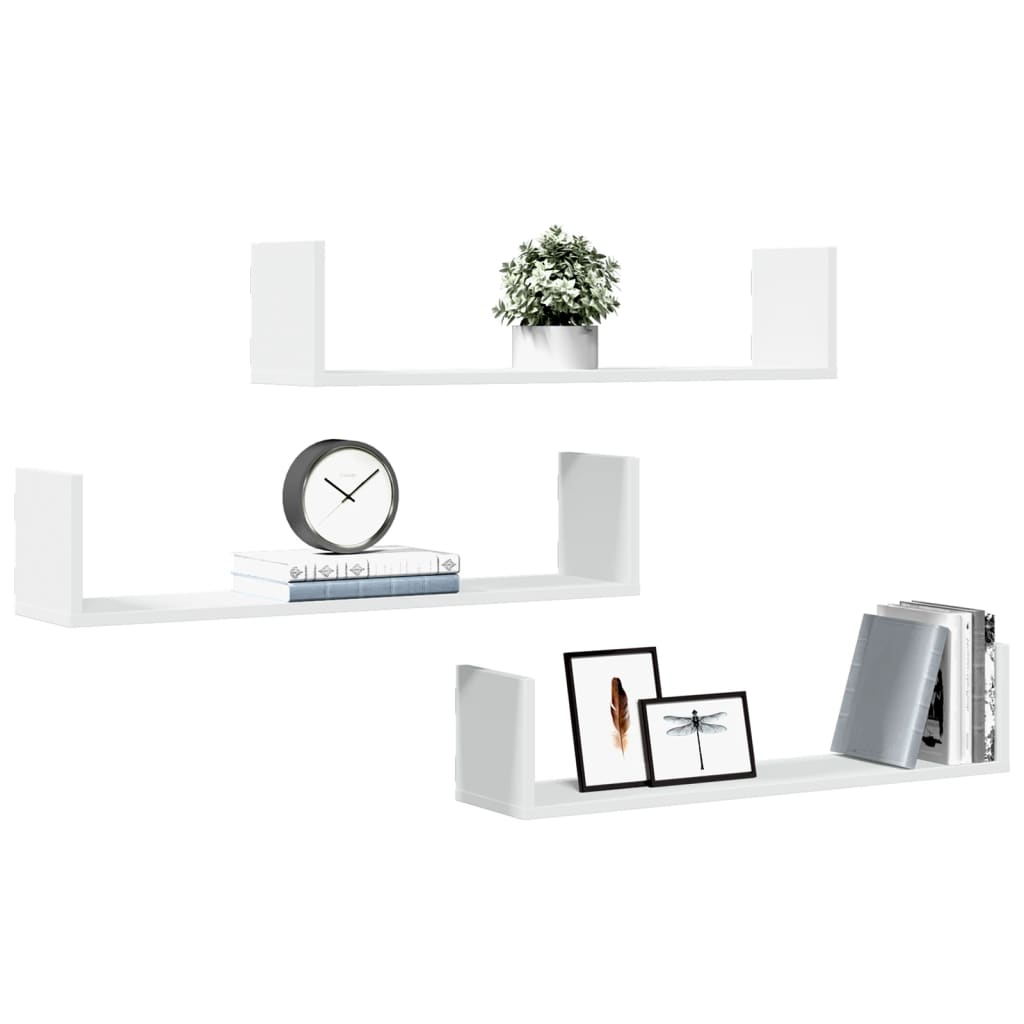 Prateleiras de parede 3 pcs 80x18x18cm derivados madeira branco