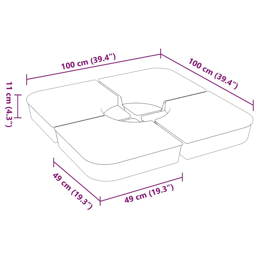 4 pcs conj. base para guarda-sol de suporte cruzado 100 kg PP