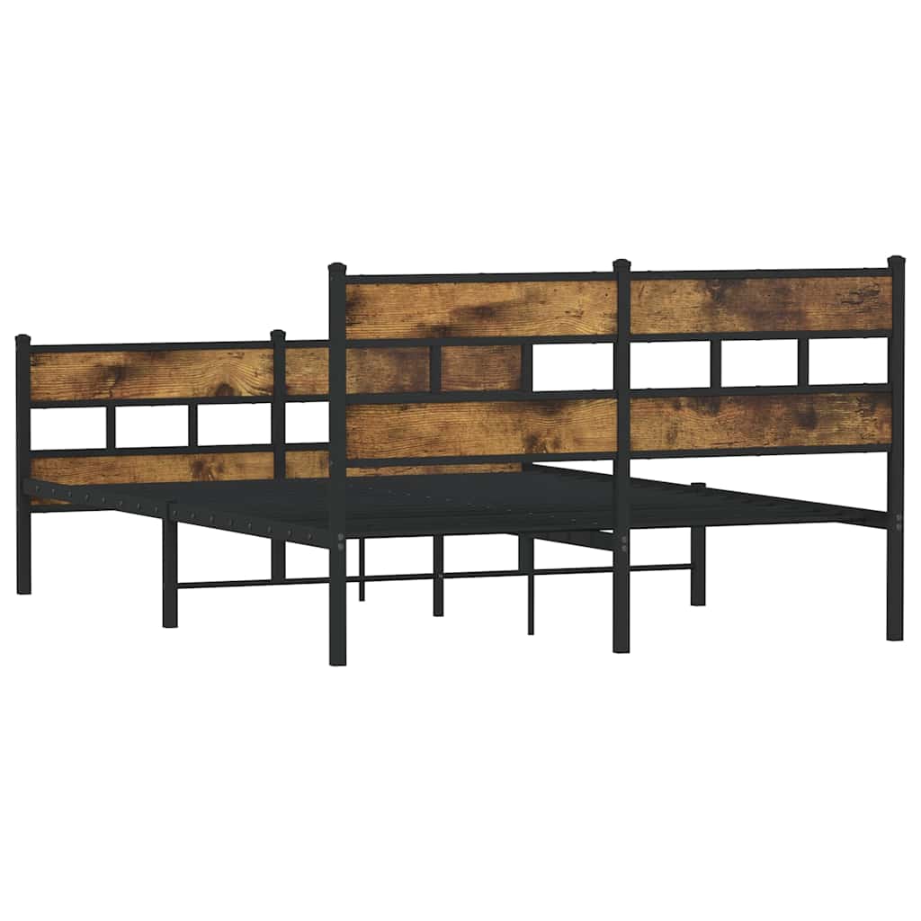 Estrutura de cama sem colchão 140x190 cm metal carvalho fumado
