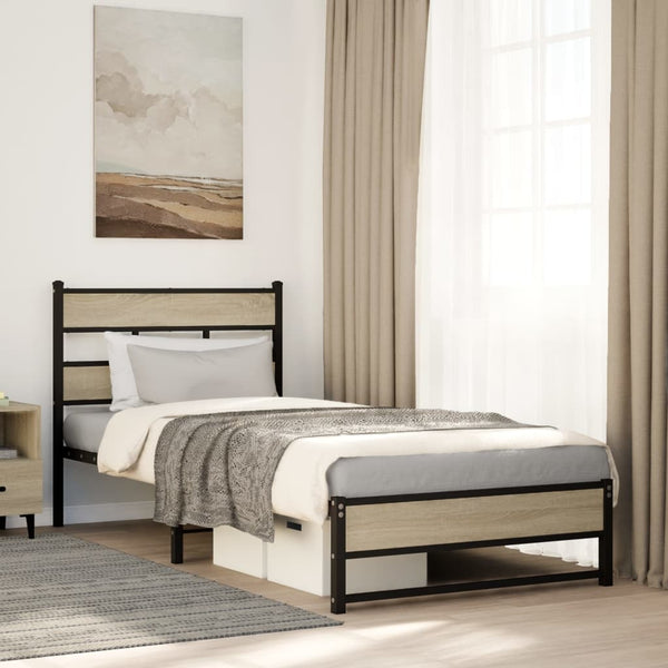 Estrutura de cama sem colchão 90x200 cm metal carvalho sonoma