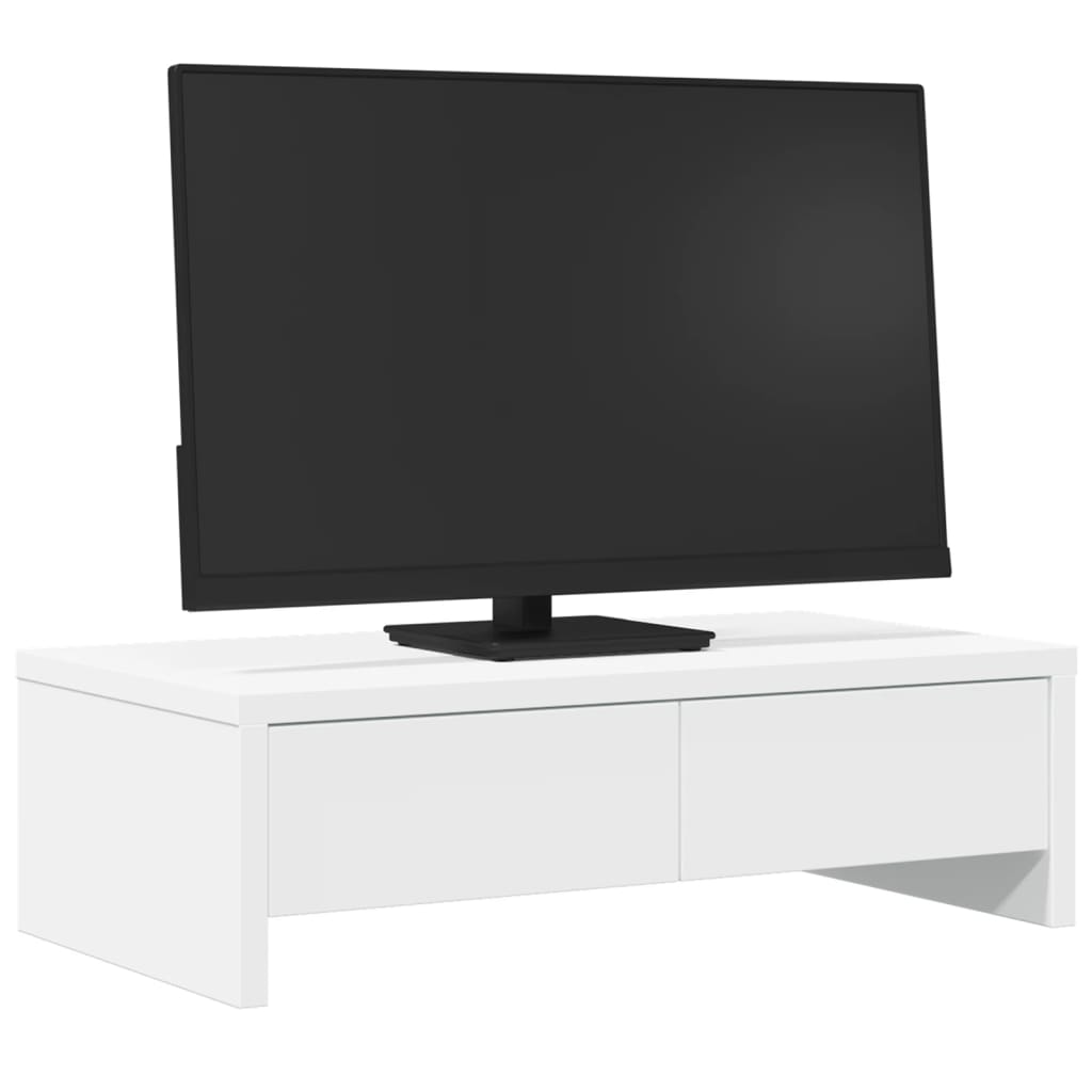 Suporte para monitor com gavetas derivados de madeira branco
