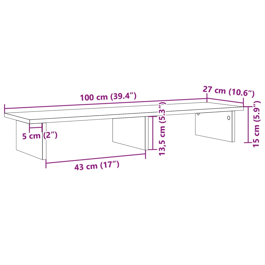 Suporte monitor 100x27x15 cm derivados madeira cinzento sonoma