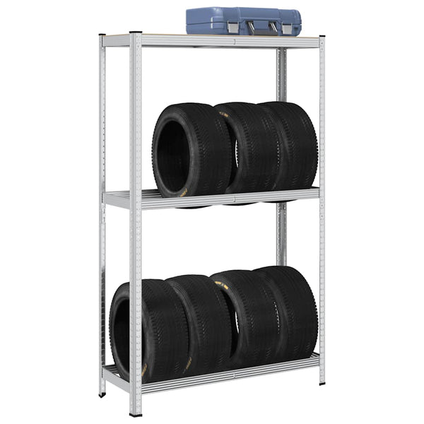 Prateleira para pneus de 2 camadas prateada 110x40x180 cm aço