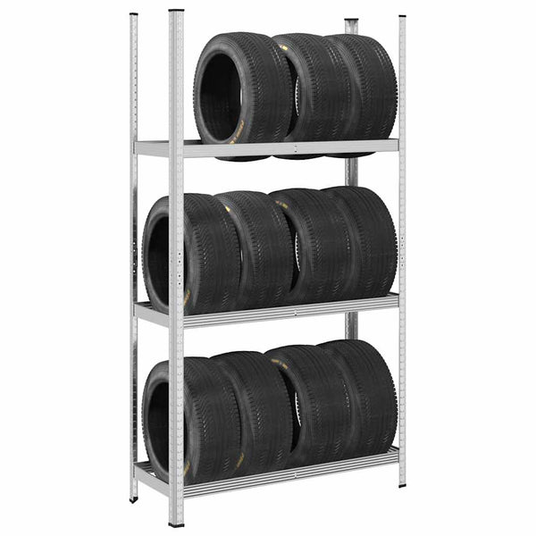 Prateleira para pneus de 3 camadas prateado 110x40x200 cm aço