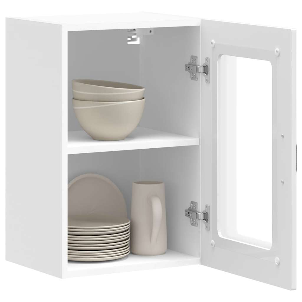Armário parede de cozinha porta vidro Kalmar branco alto brilho