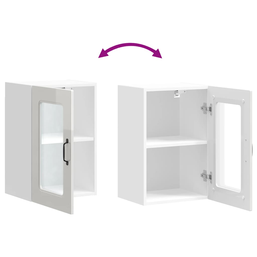 Armário parede de cozinha porta vidro Kalmar branco alto brilho