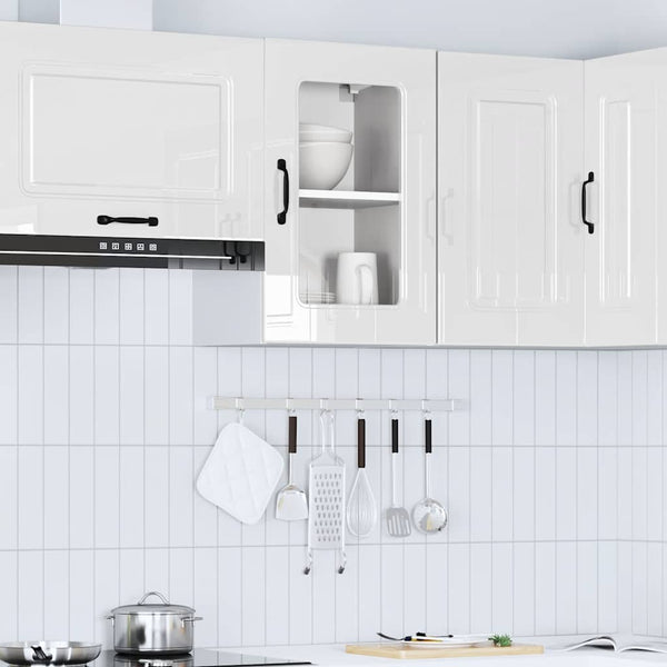 Armário parede de cozinha porta vidro Kalmar branco alto brilho