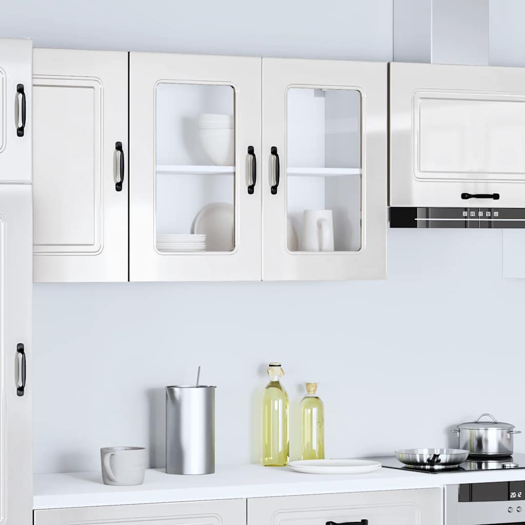 Armário parede de cozinha porta vidro Kalmar branco alto brilho