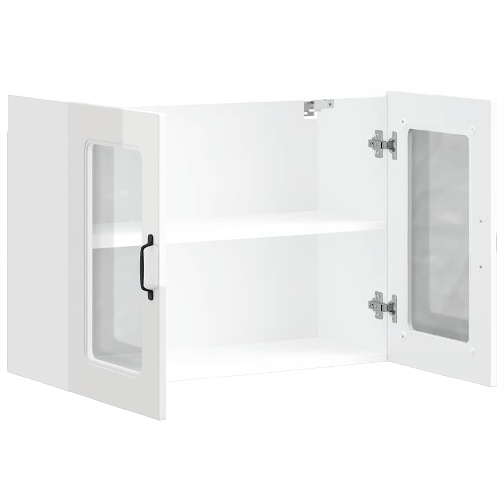 Armário parede de cozinha porta vidro Kalmar branco alto brilho