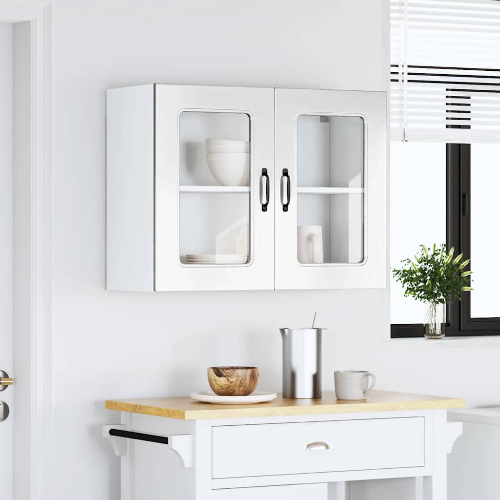 Armário parede de cozinha porta vidro Kalmar branco alto brilho