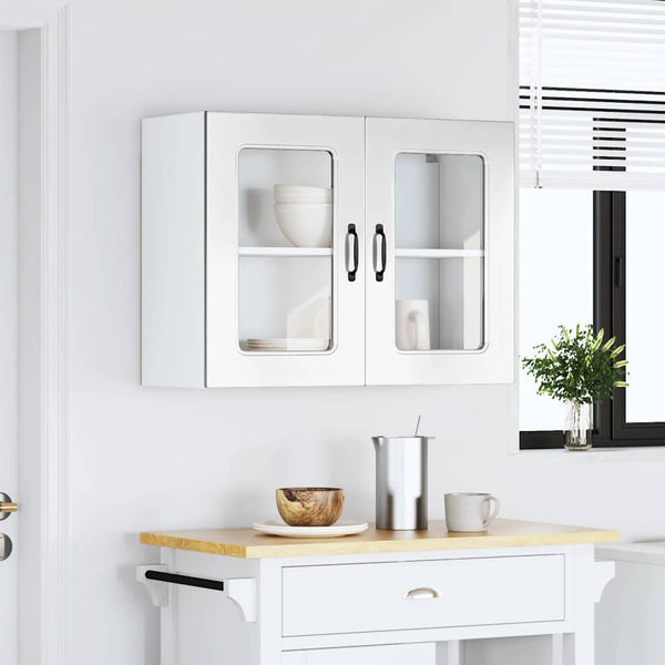 Armário parede de cozinha porta vidro Kalmar branco alto brilho