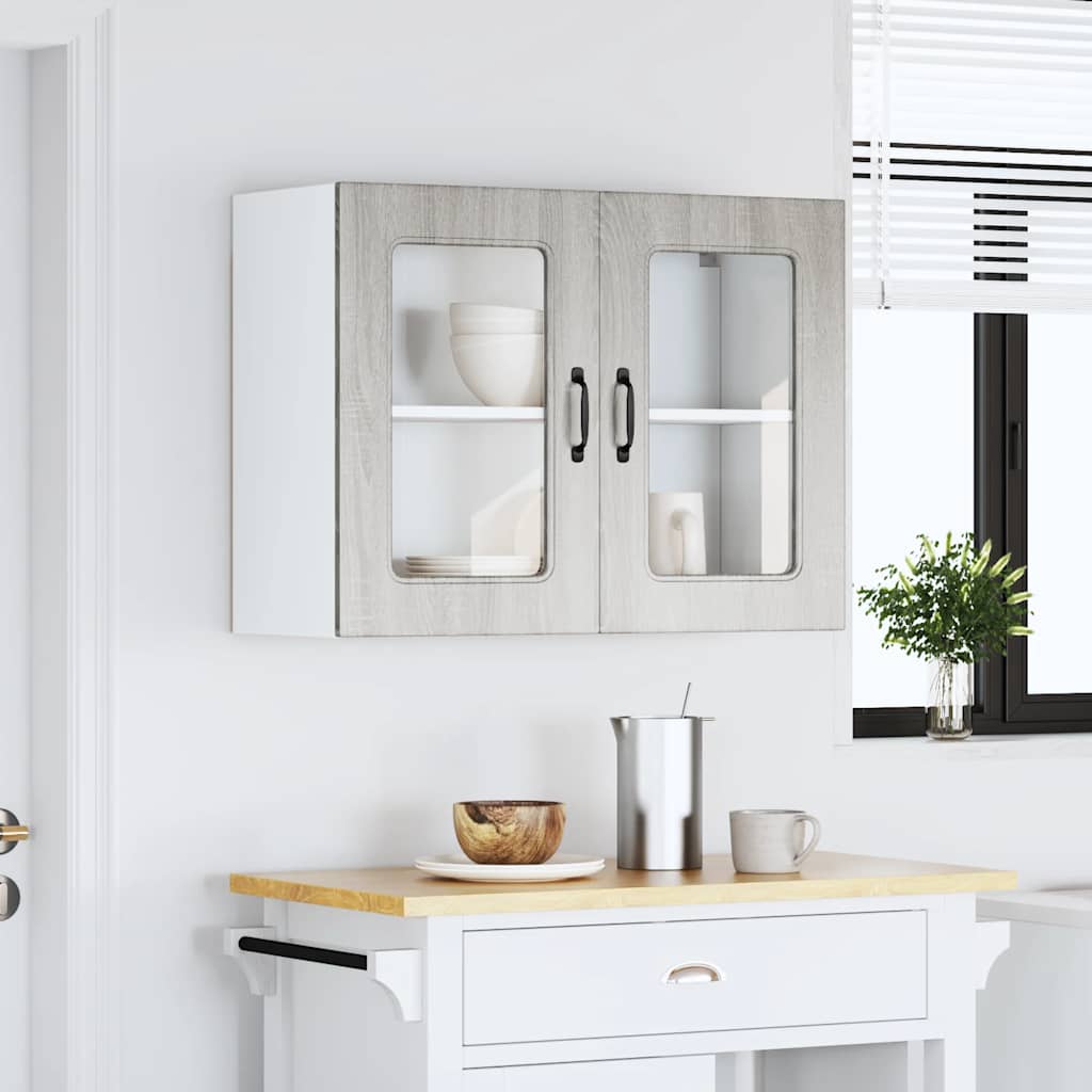 Armário de parede de cozinha porta vidro Kalmar cinza sonoma