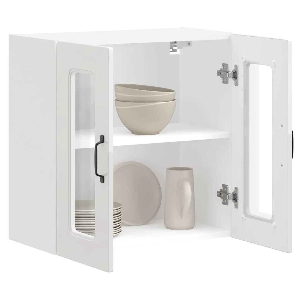 Armário parede de cozinha porta vidro Kalmar branco alto brilho