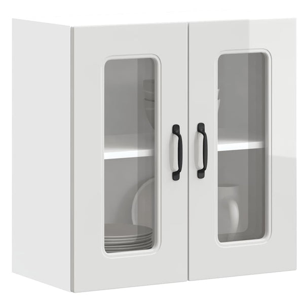 Armário parede de cozinha porta vidro Kalmar branco alto brilho