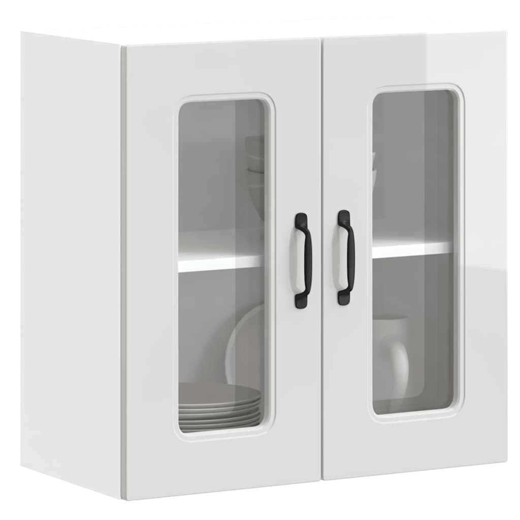 Armário parede de cozinha porta vidro Kalmar branco alto brilho