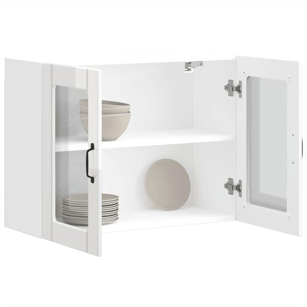 Armário parede de cozinha porta vidro Lucca branco brilhante