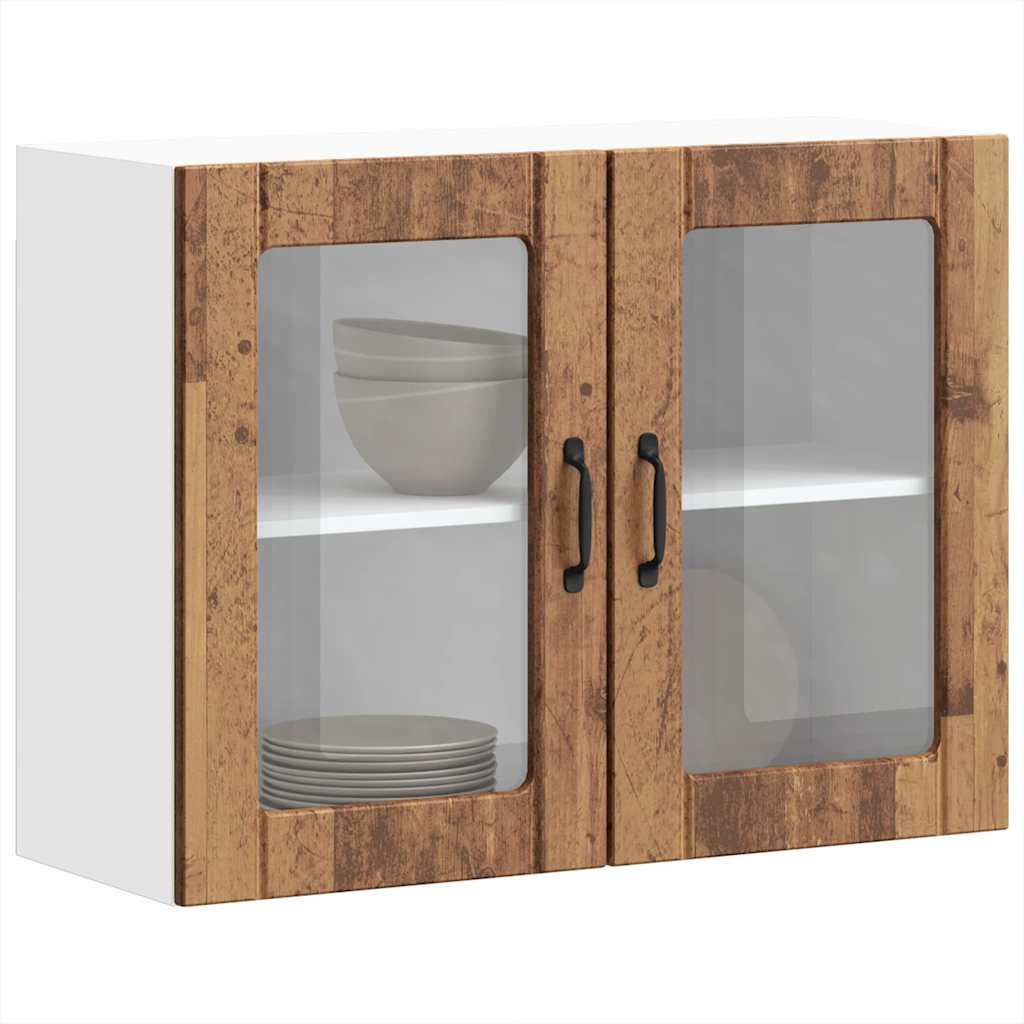 Armário de parede de cozinha porta vidro Lucca madeira velha