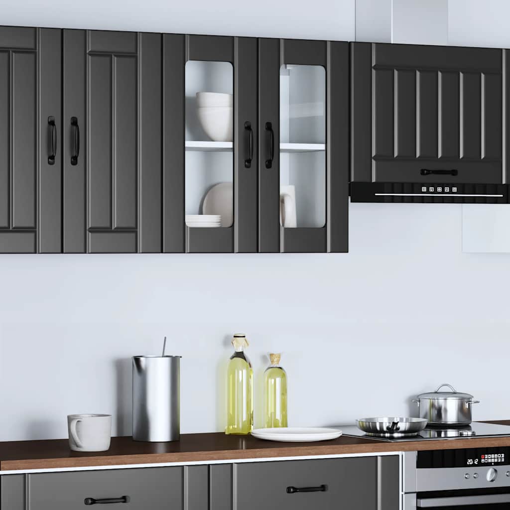 Armário de parede de cozinha porta vidro Lucca preto