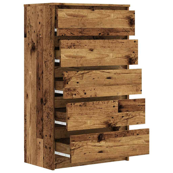Cómoda com 5 Gavetas - 60x36x103 cm - derivados madeira - madeira velha