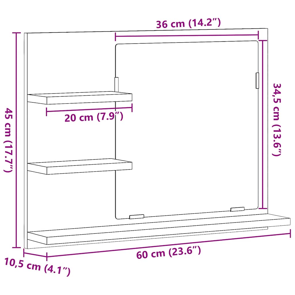 Armário c/ espelho p/ casa de banho 60x10,5x45 cm cinza cimento