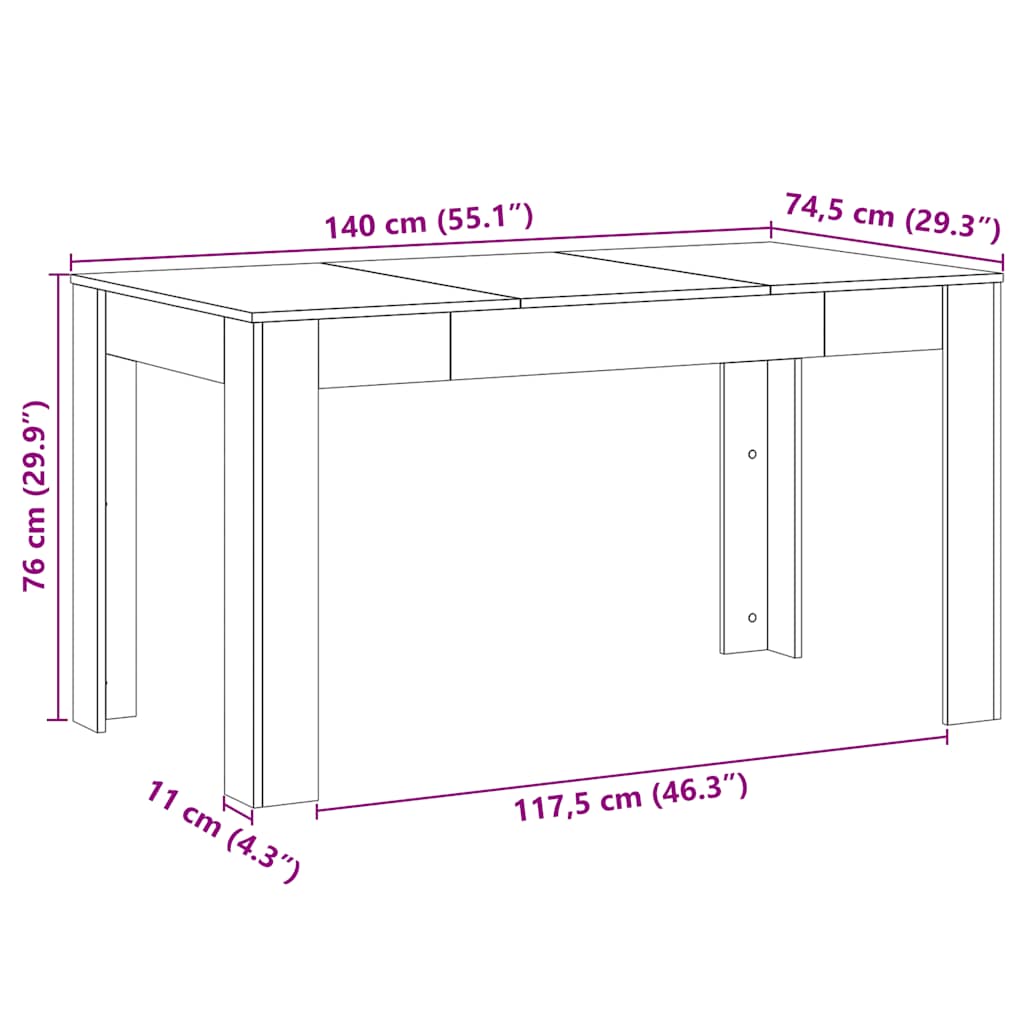 Mesa de jantar 140x74,5x76 cm deriv madeira carvalho artisiano