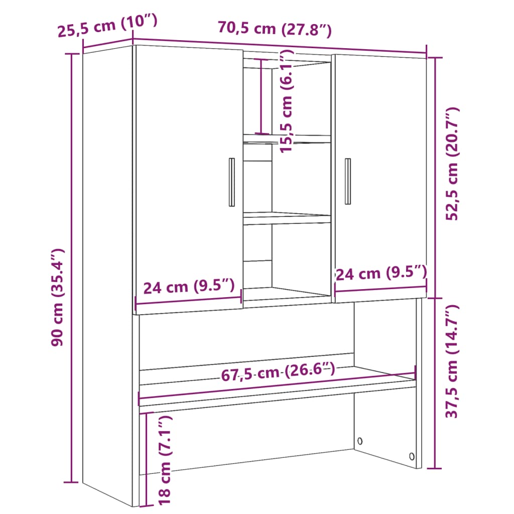 Armário sanita/máquina de lavar 70,5x25,5x90 cm cinzento cimento