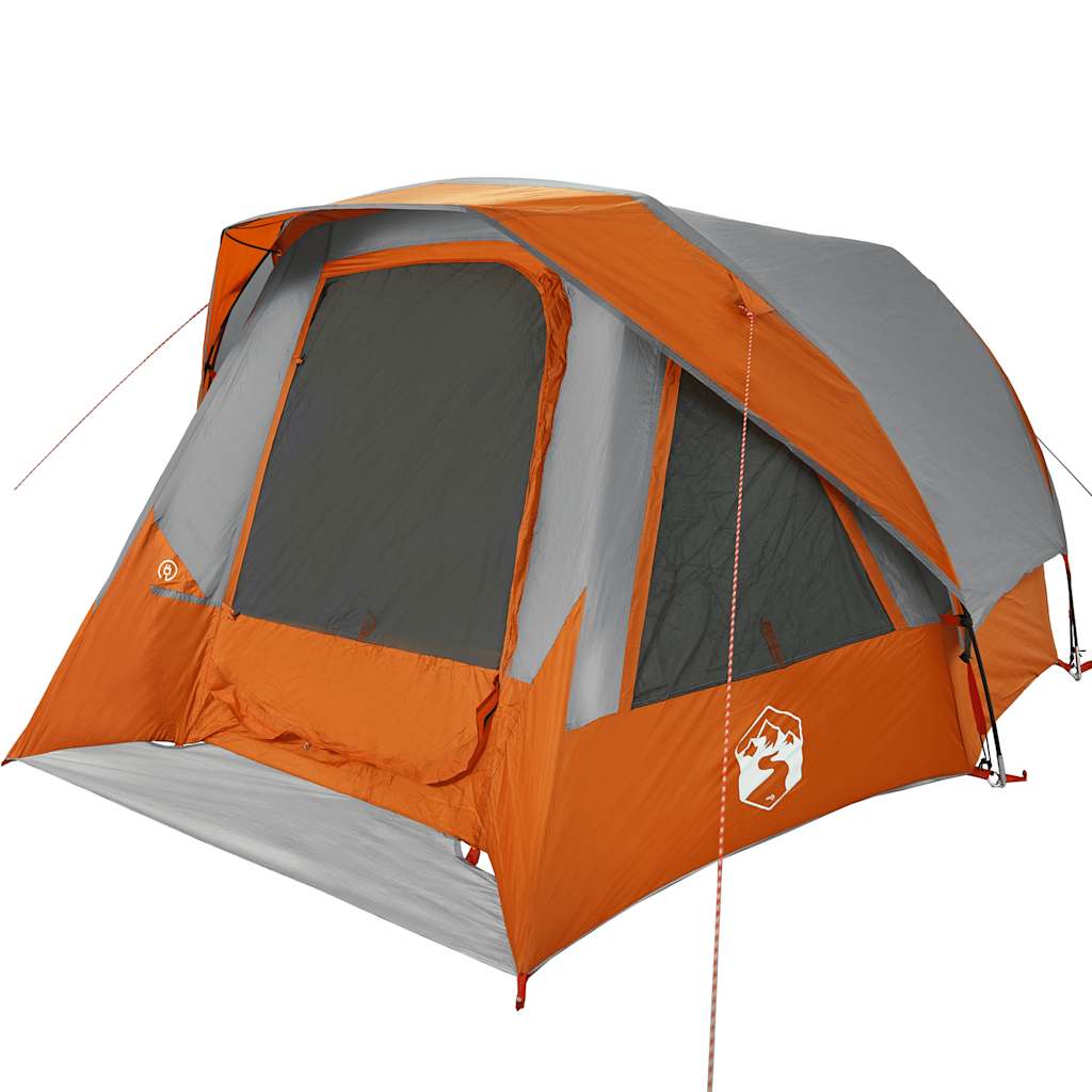 Tenda familiar estilo cabana 6 pessoas imperm. cinza/laranja