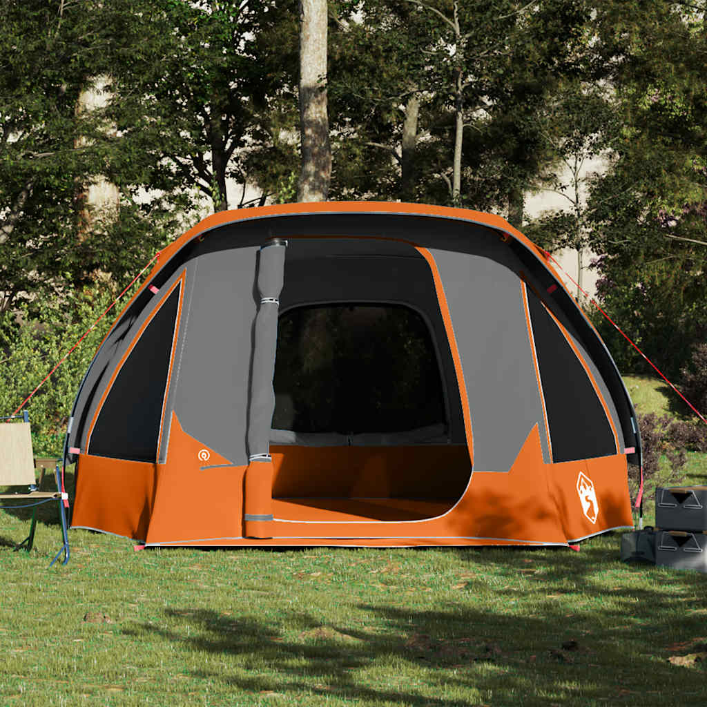Tenda familiar estilo cabana 6 pessoas imperm. cinza/laranja