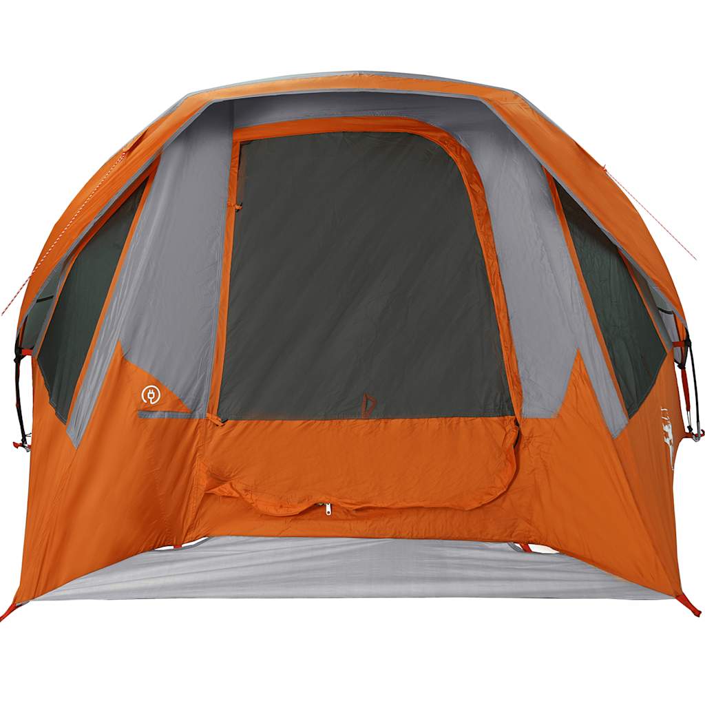 Tenda familiar estilo cabana 6 pessoas imperm. cinza/laranja