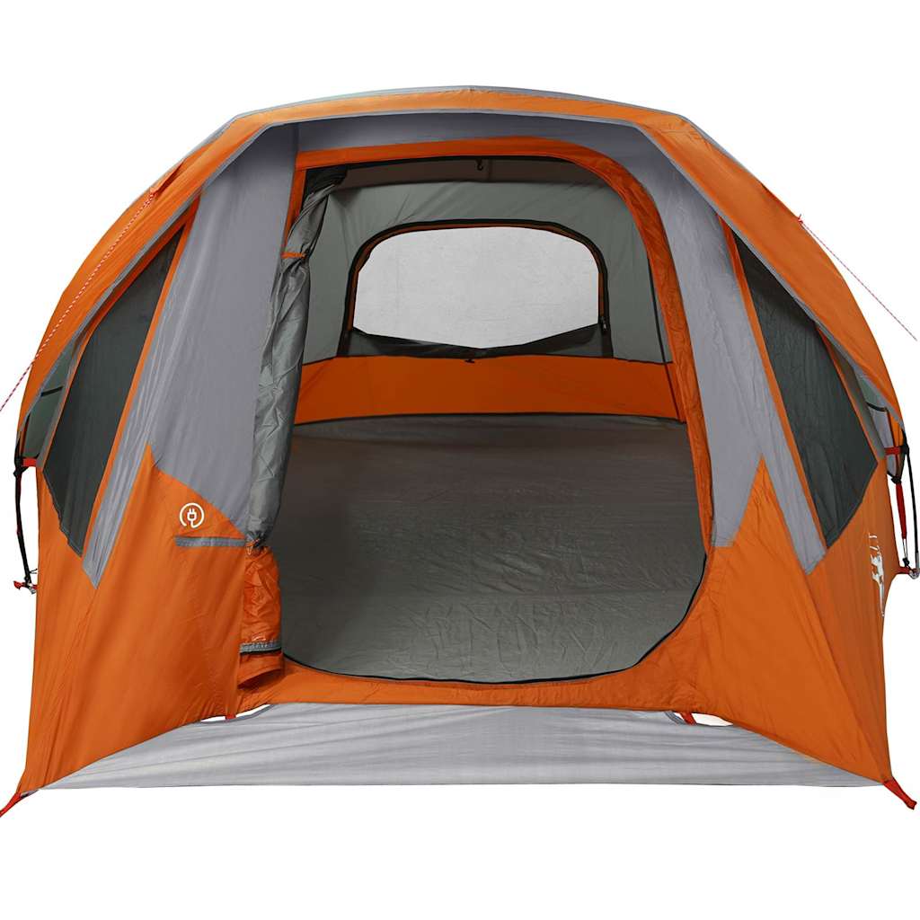 Tenda familiar estilo cabana 6 pessoas imperm. cinza/laranja