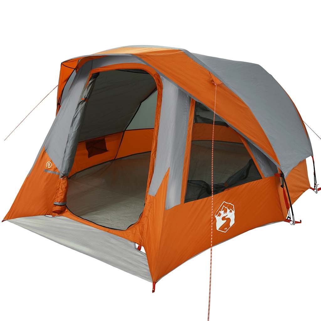 Tenda familiar estilo cabana 6 pessoas imperm. cinza/laranja