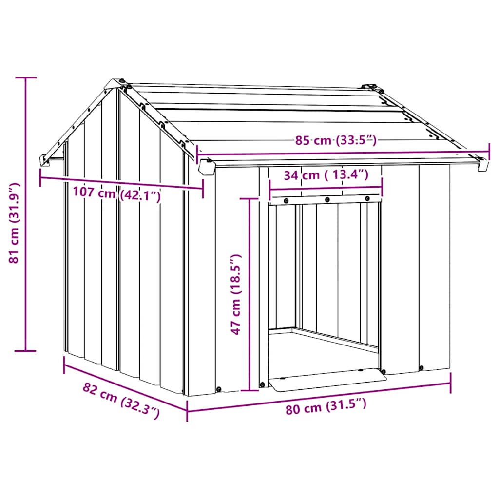Casota para cães com telhado 85x107x81 cm aço galvanizado