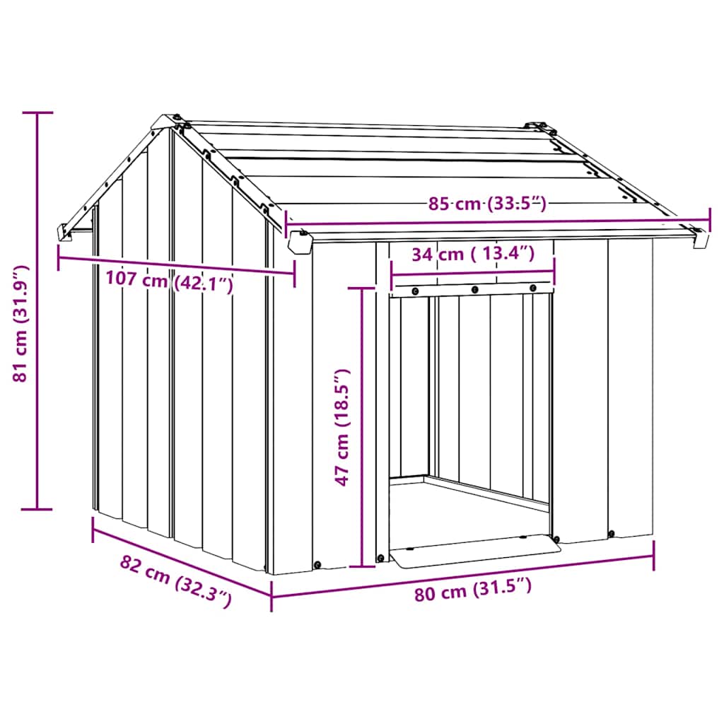 Casota para cães com telhado 85x107x81 cm aço galvanizado