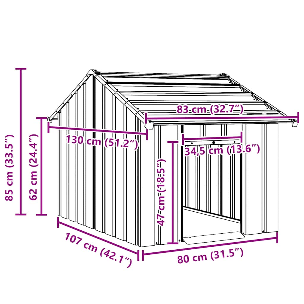 Casota para cães com telhado 83x130x85 cm aço galvanizado