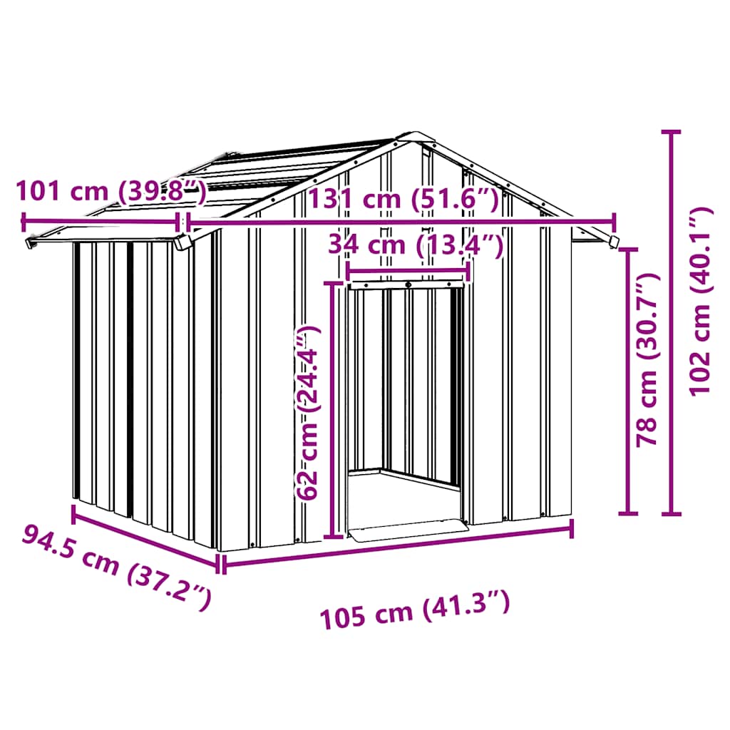 Casota para cães com telhado 131x101x102 cm aço galvanizado