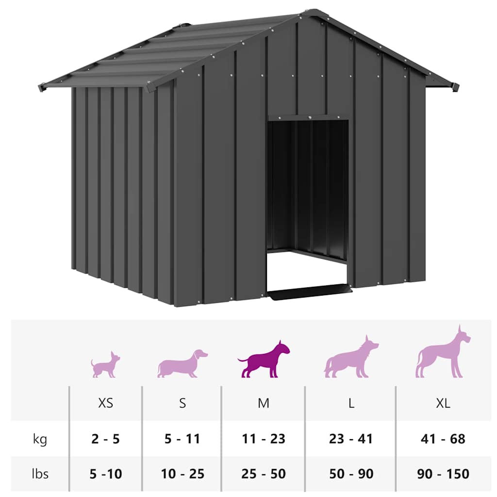 Casota para cães com telhado 131x101x102 cm aço galvanizado
