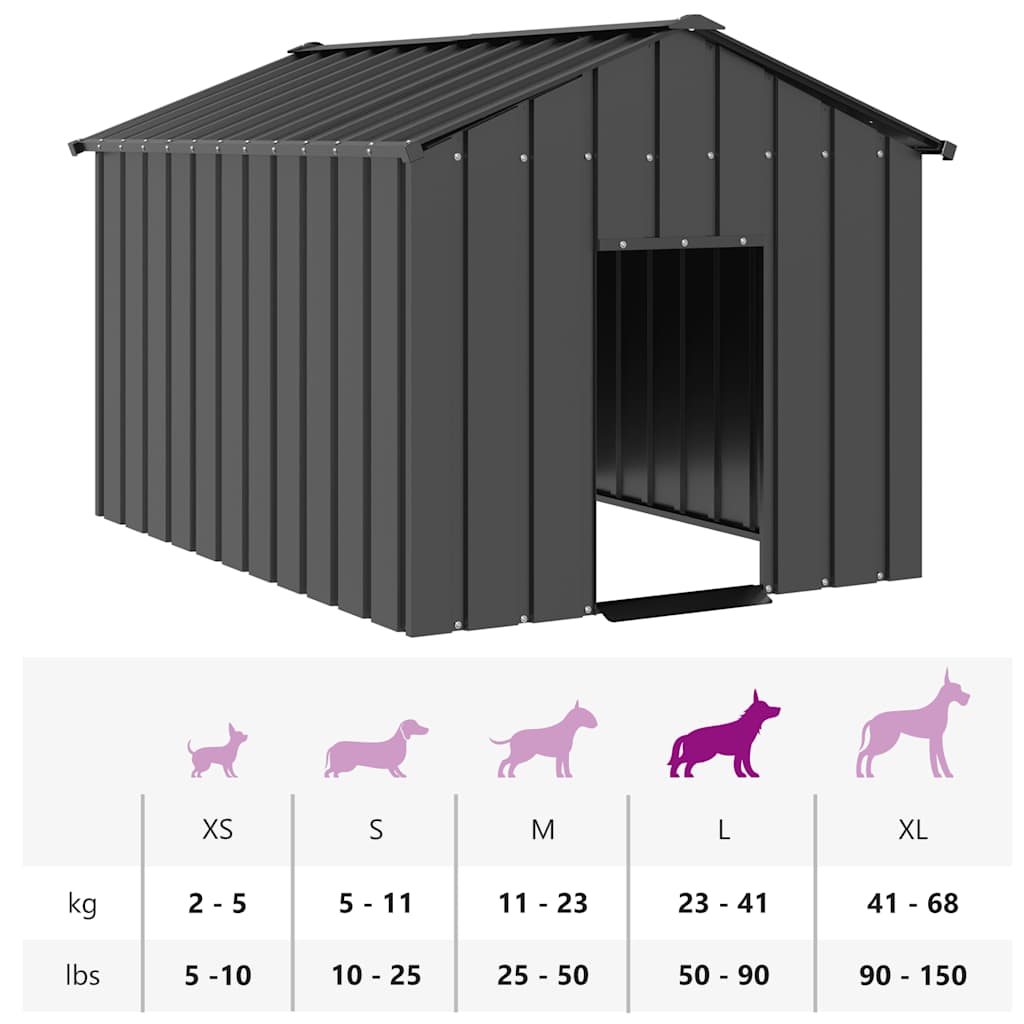 Casota para cães com telhado 113x153x101 cm aço galvanizado