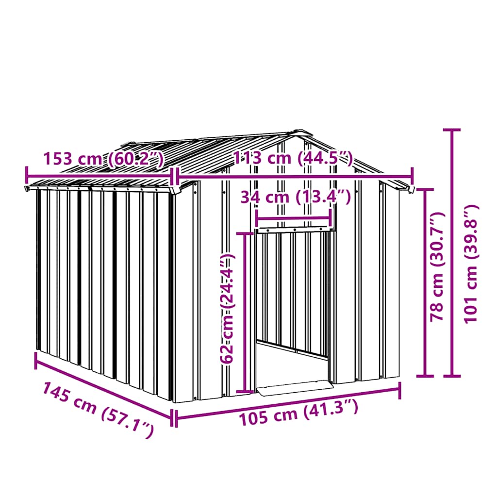 Casota para cães com telhado 113x153x101 cm aço galvanizado