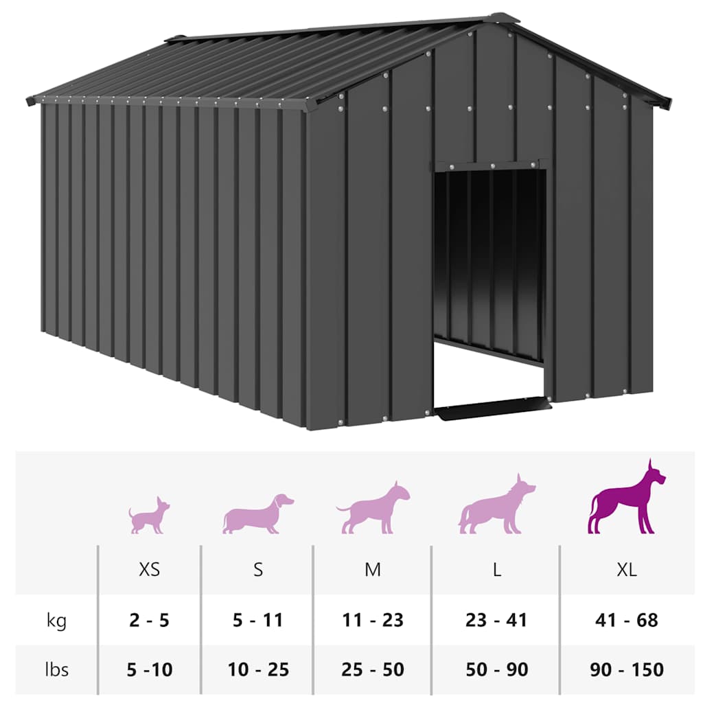Casota para cães com telhado 114x202x101 cm aço galvanizado