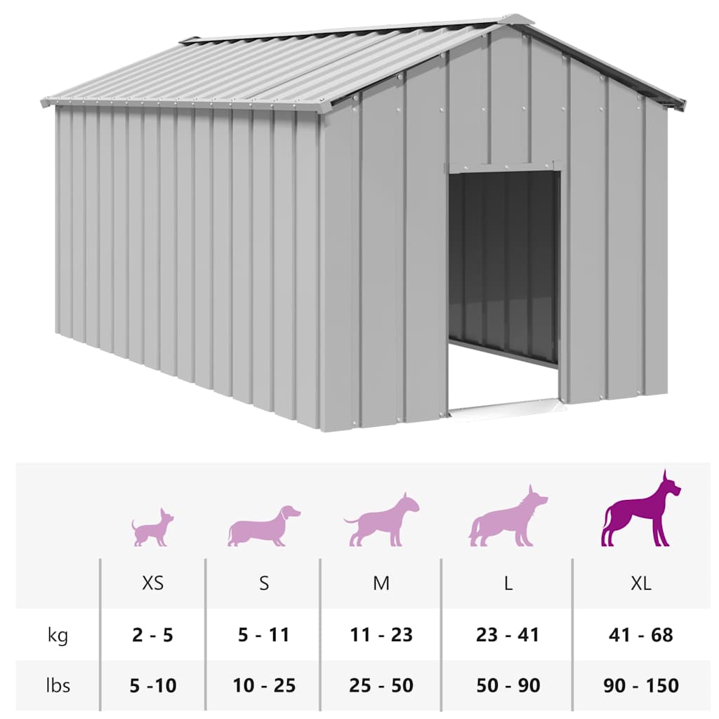 Casota para cães com telhado 114x202x101 cm aço galvanizado