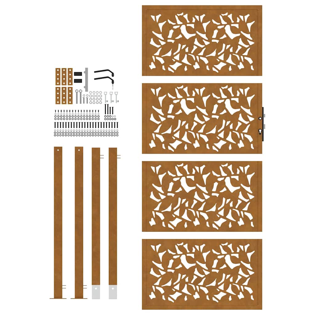 Portão de jardim 105x205 cm design de folha de aço resistente